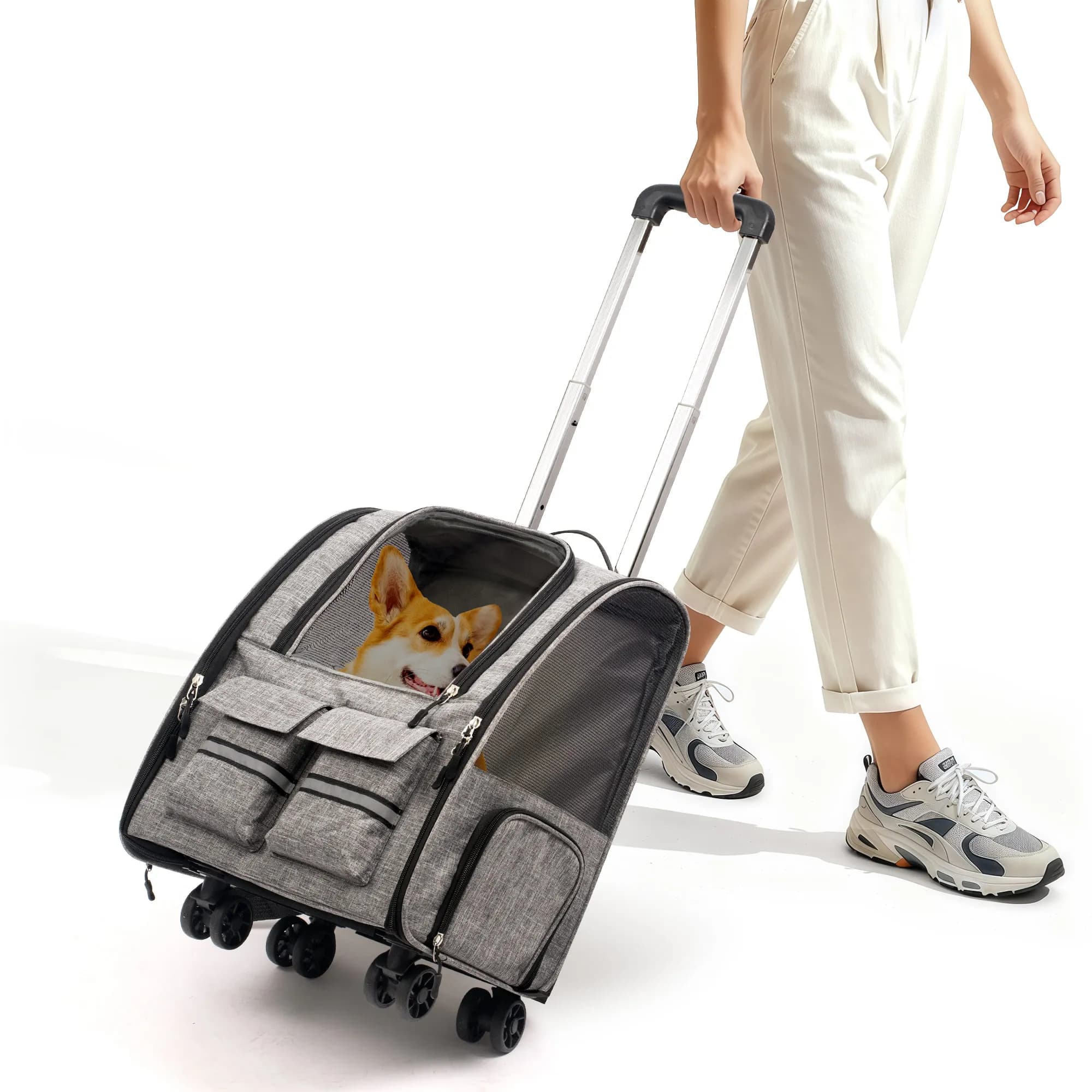 Animal backpack with wheels with removable wheels, large animal door with wheels, folding dog holder with wheels