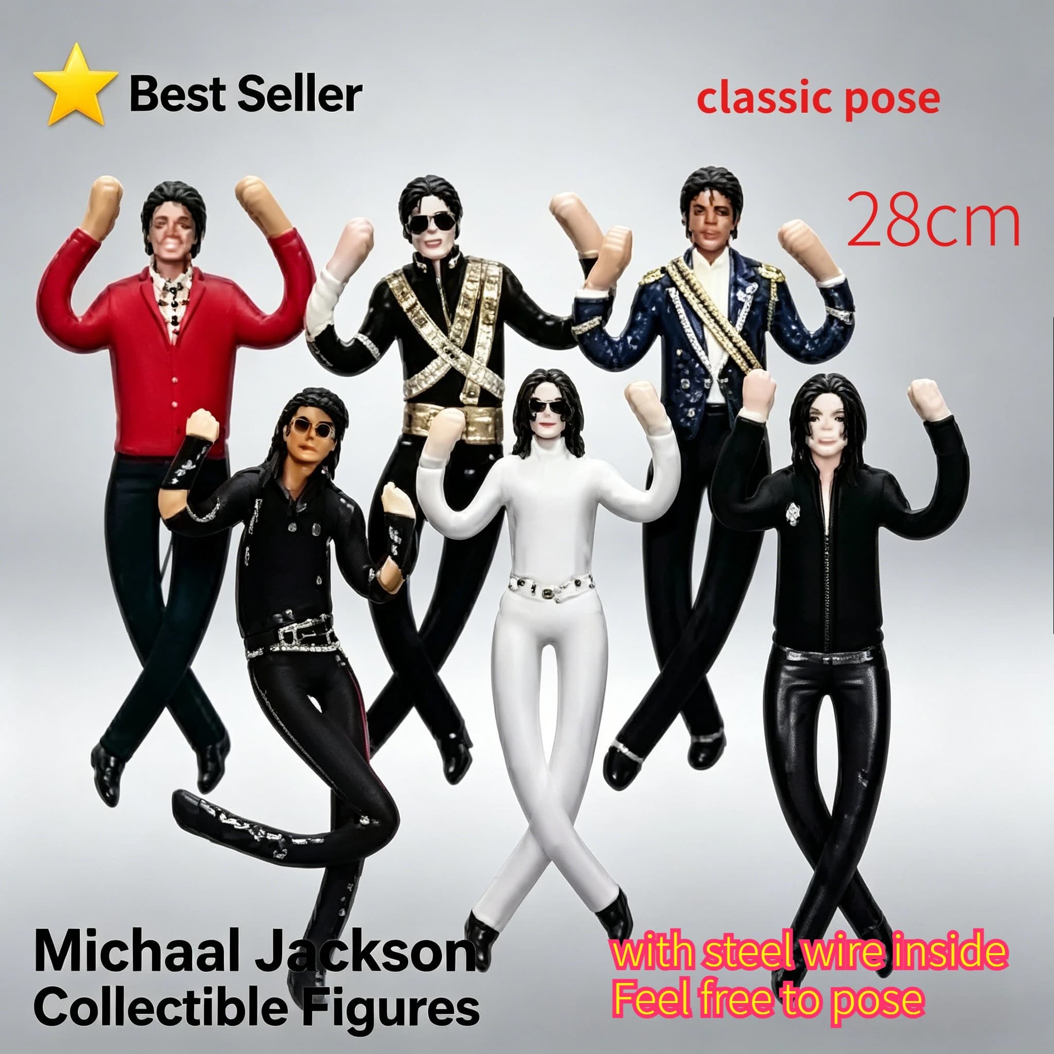 28CM Michael Jackson Cosplay Prop Doll Plush Stuffed Figure Dolls Room Decoration Abstract Joint Mobility Props Gift