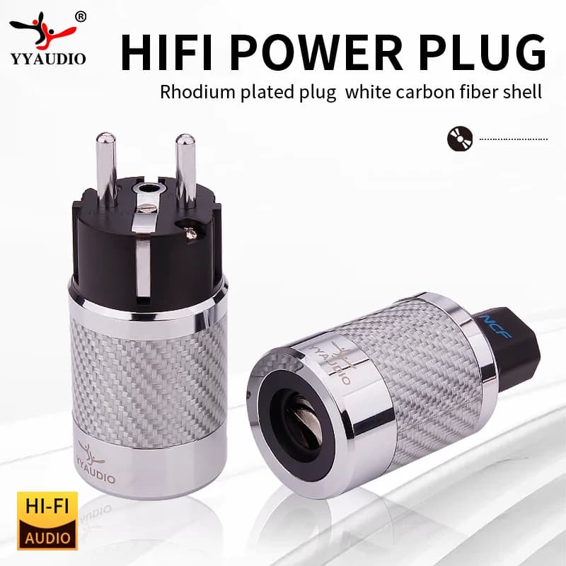 YYAUDIO Connettore Audio IEC Hi-Fi con Spina EU, Adattatore di Alimentazione Hi-End in Fibra di Carbonio Placcato Rodio 15A/250V