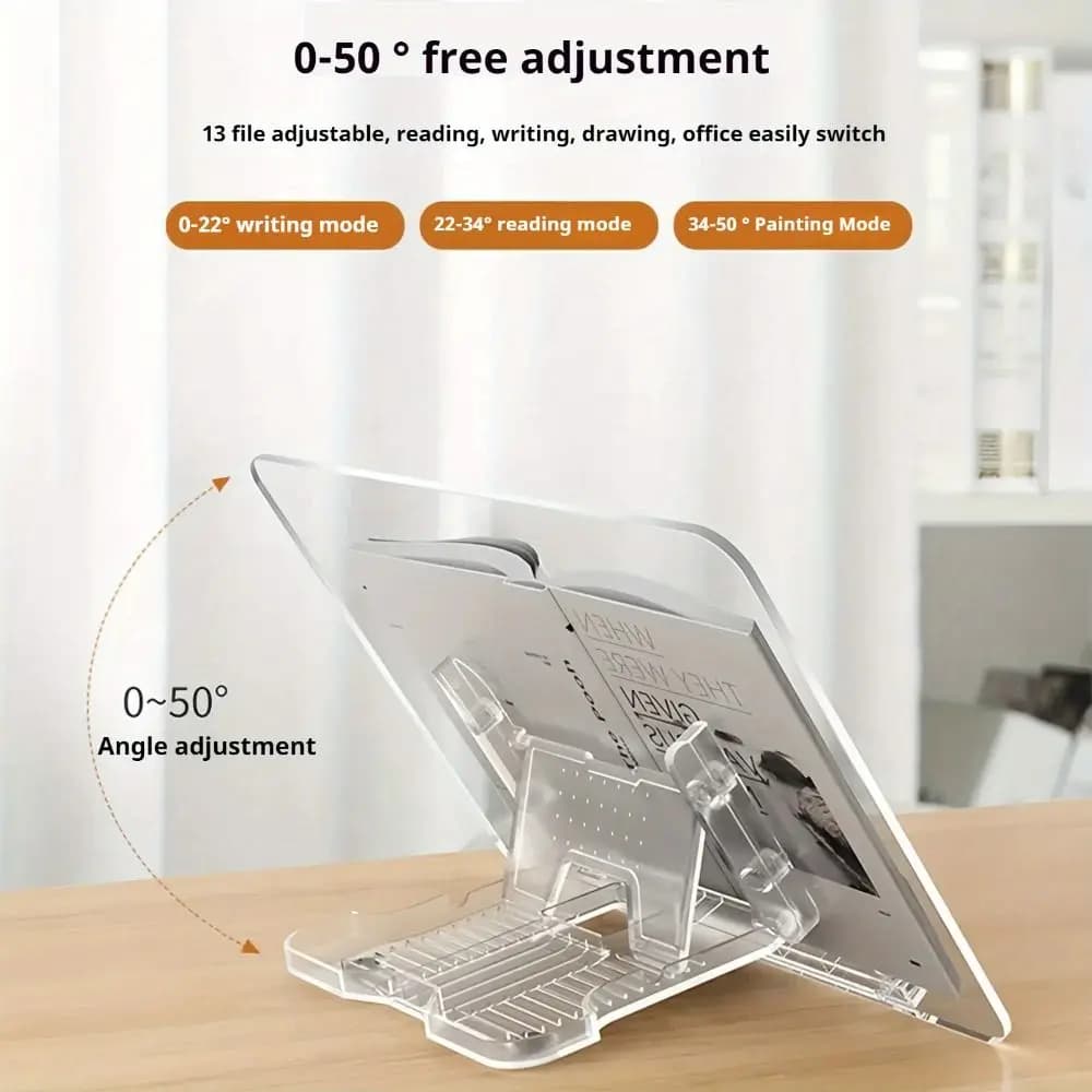13 angoli di inclinazione regolabili Supporto per libri in acrilico Lettura confortevole Vassoio porta laptop trasparente Scaffale da scrivania antiscivolo stabile