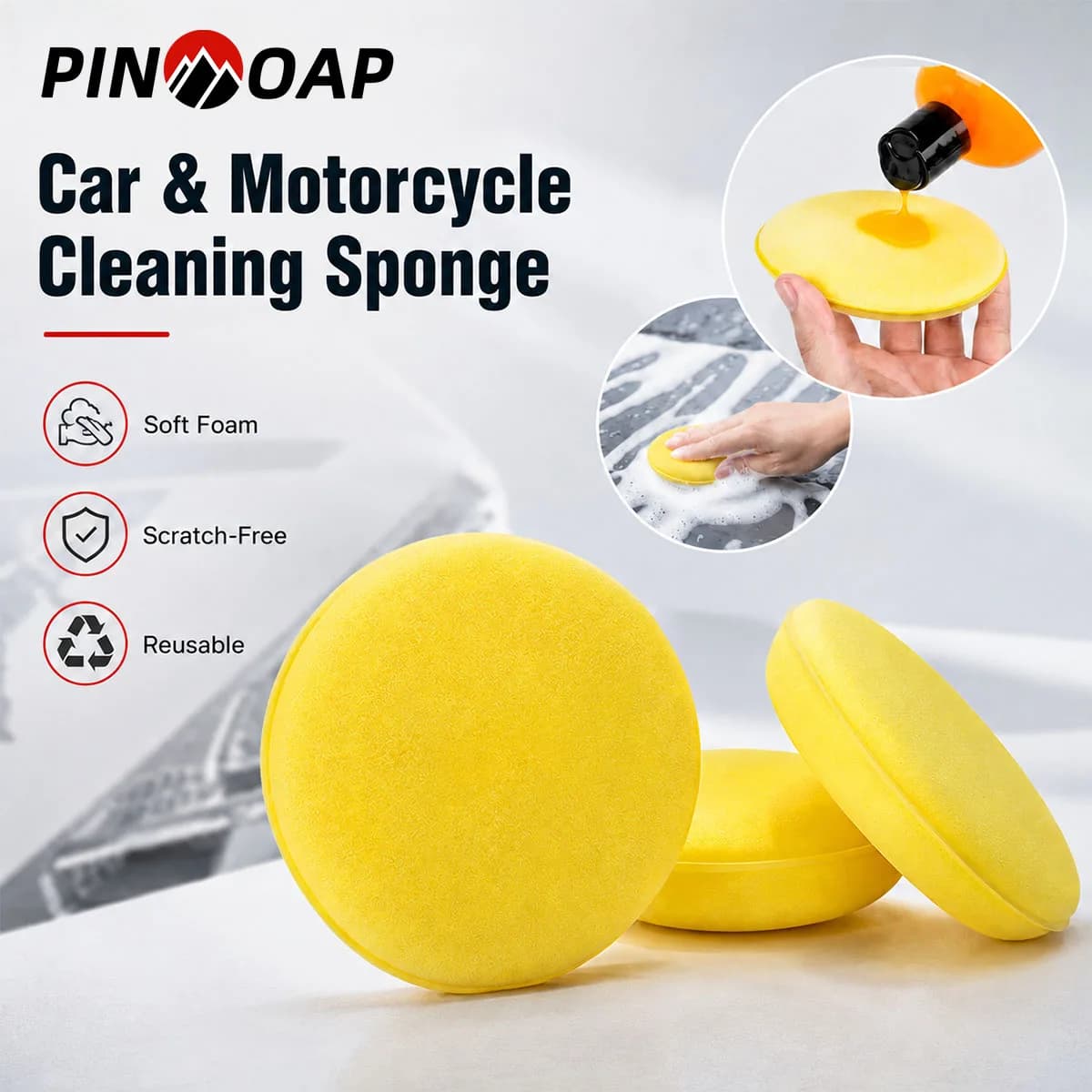 PINMOAP 3/5/12/24P Car Bike Motorcycle Cleaning Sponge Reusable Wax Applicator Pad Scratch Free Soft Foam Detailer For Auto Wash
