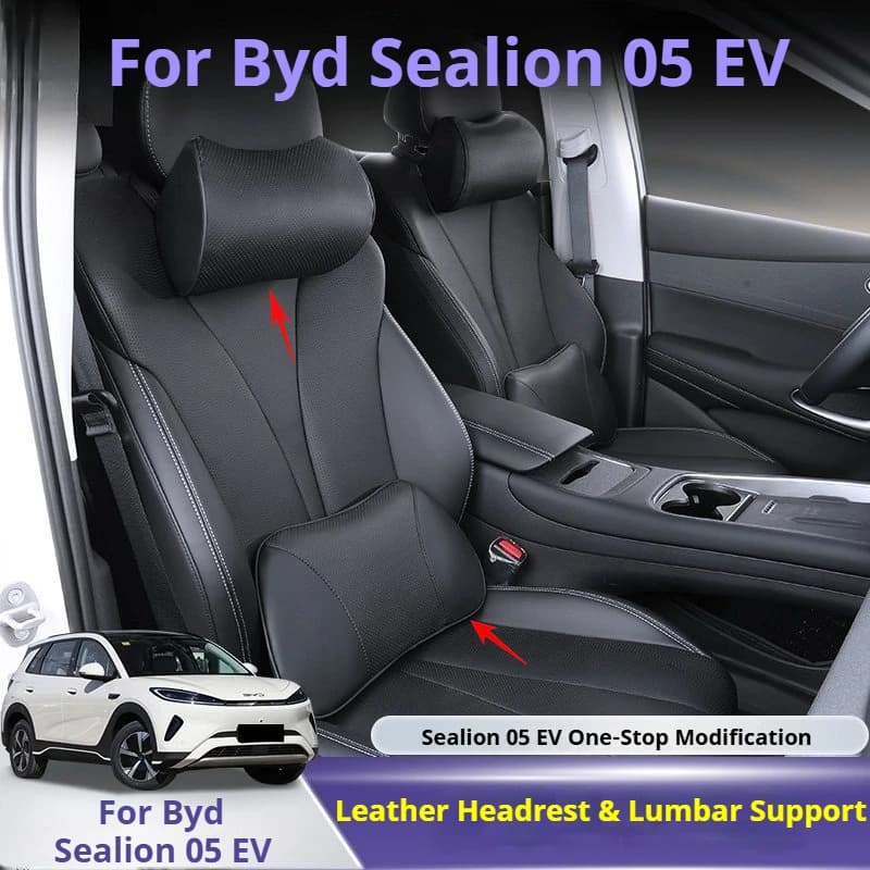 Cuscino poggiatesta in pelle per auto BYD Sealion 05 EV, cuscino di supporto lombare in memory foam, cuscini per la schiena, accessori auto