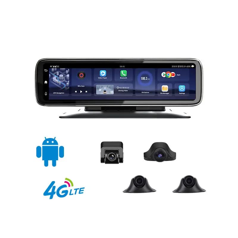 Cruscotto panoramico a 360 gradi Car Dvr Dash Cam 4CH Telecamere registratore 12 "Touch Screen Android Specchietto retrovisore 4G GPS ADAS WIFI