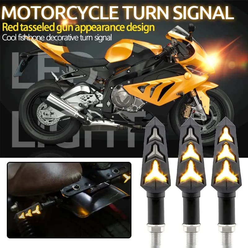 2/4PCS Indicatori di direzione a LED per moto Design a lisca di pesce Flash fluente Indicatori di direzione pieghevoli Lampada di guida universale 12V