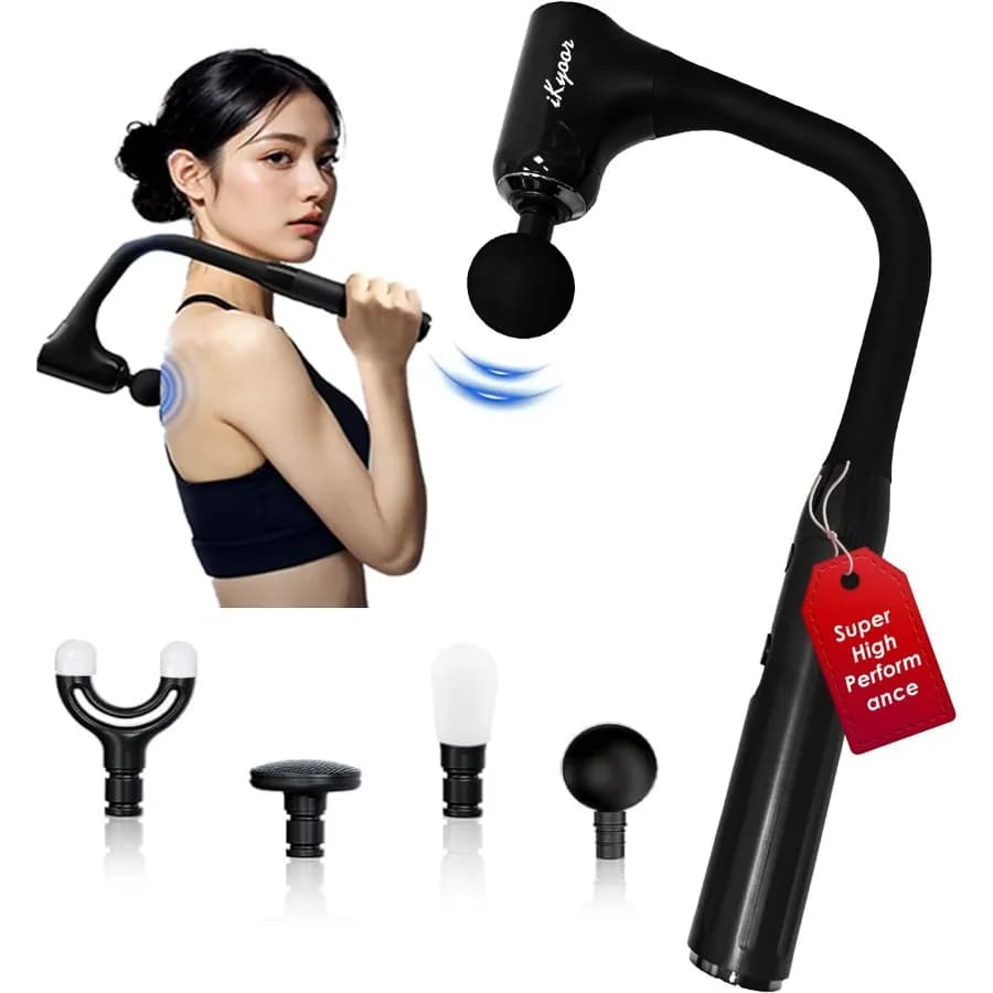 Pistola per massaggio con manico esteso Massaggiatore per tessuti profondi per la schiena per alleviare il dolore con maniche in silicone Collo/Piede/Gamba/S a percussione da 12 mm
