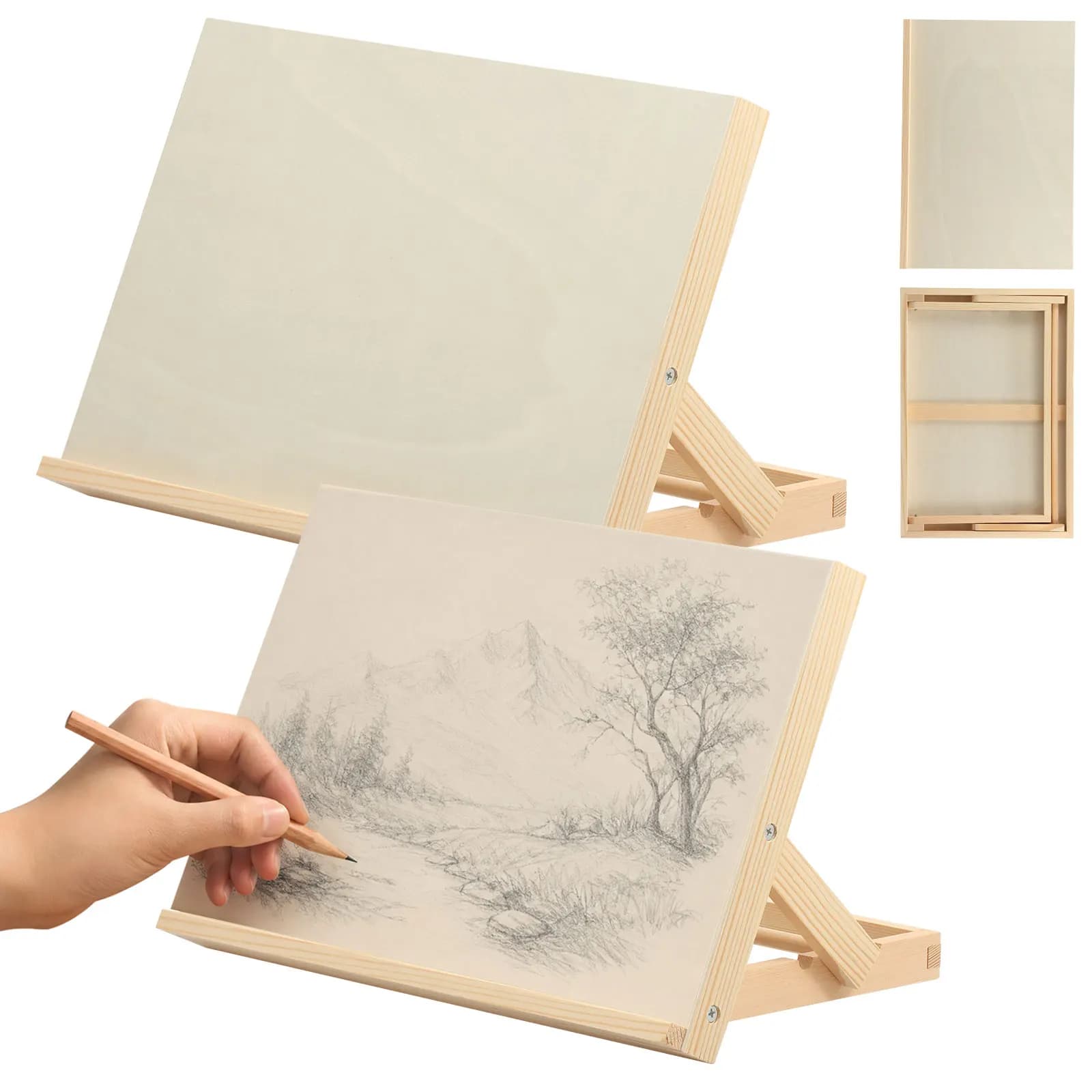 Foldable Tabletop Easel Portable Painting Display Holder Adjustable Wood Drawing Easel for Canvas Book Artwork Display Supply