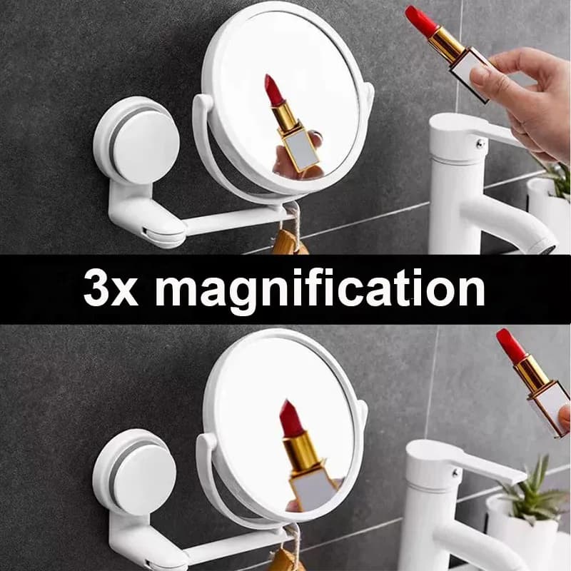 Specchio per il trucco da bagno a parete, bifacciale senza trapano 360 ° Specchio cosmetico pieghevole con rotazione per bagno dormitorio (bianco)