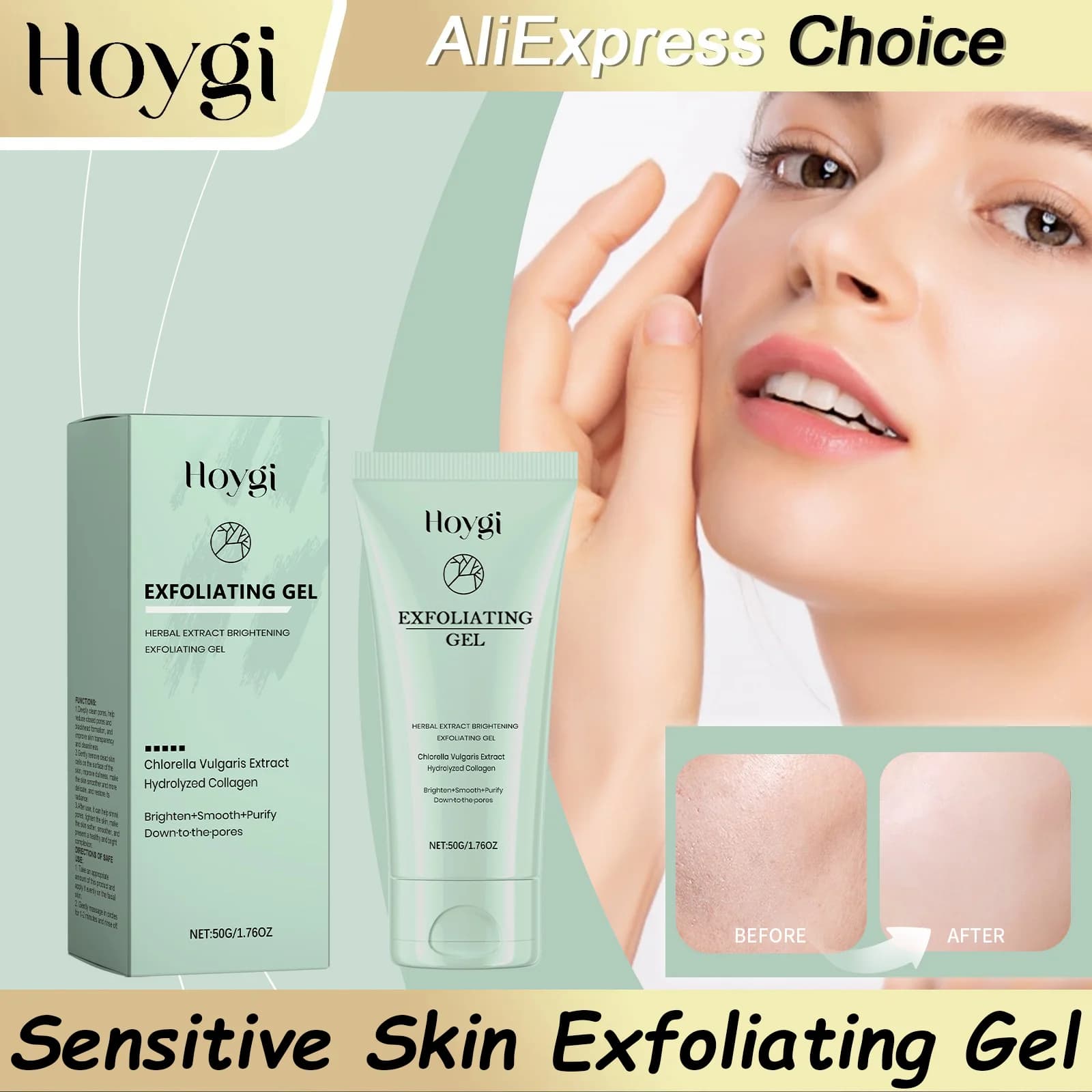 HOYGI Deep Face Cleansing Gel, Skin Care, Collagen, Whitening, Moisturizing, Delicate Repairer, Facial Scrub, Dead Cell Removal