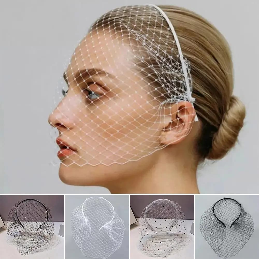 Gioielli per capelli Fasce per velo Abito per festa di nozze Velo elegante Fascia per capelli Copertura per il viso in rete Copricapo scavato