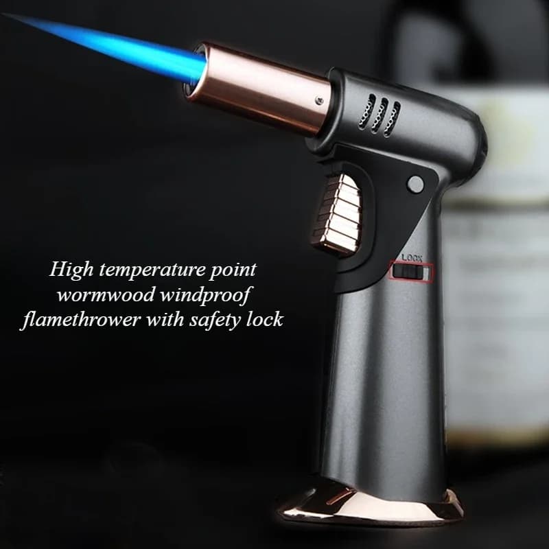 Fashion Metal Windproof Blue Flame Gas Lighter 1300 ° High Temperature Safety Lock Kitchen Baking Spray Gun Cigar Accessories
