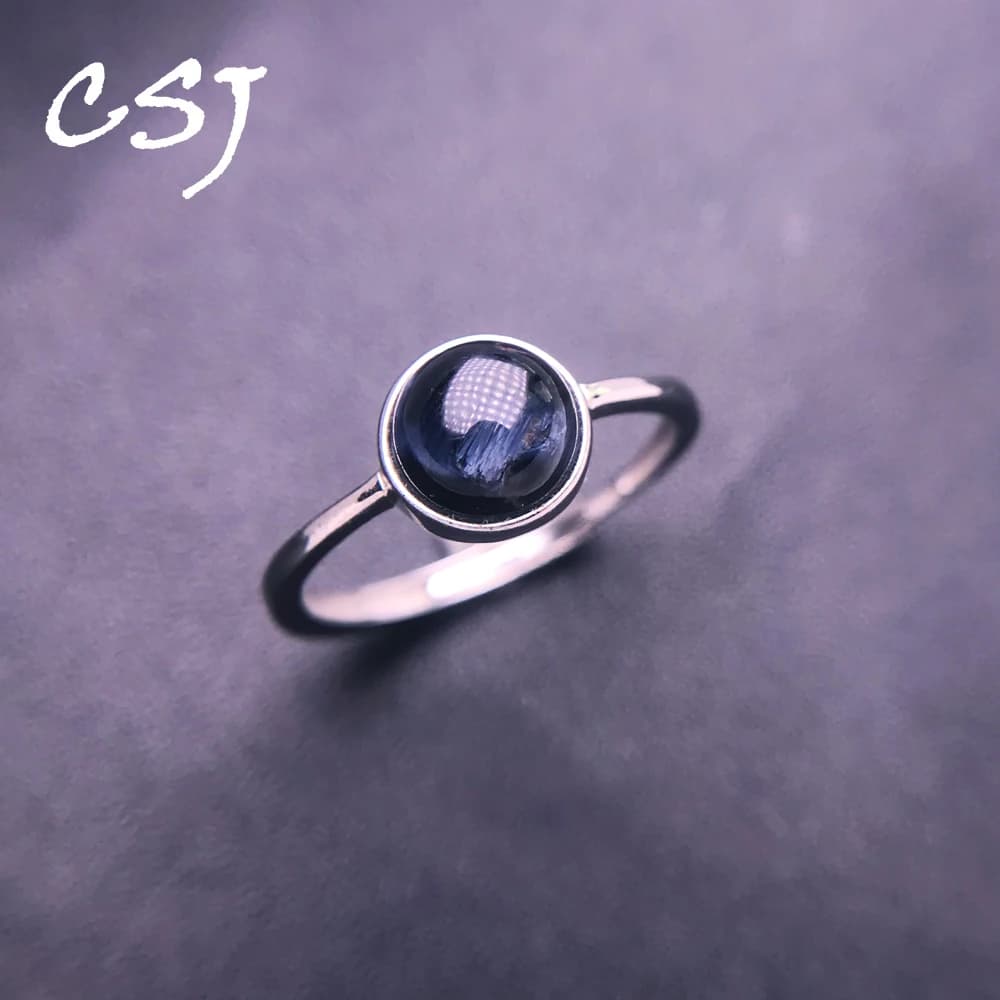 CSJ Anello Chatoyant in pietersite blu naturale in argento sterling 925 con pietra preziosa curativa da 7 mm per le donne, feste di compleanno dalla Namibia