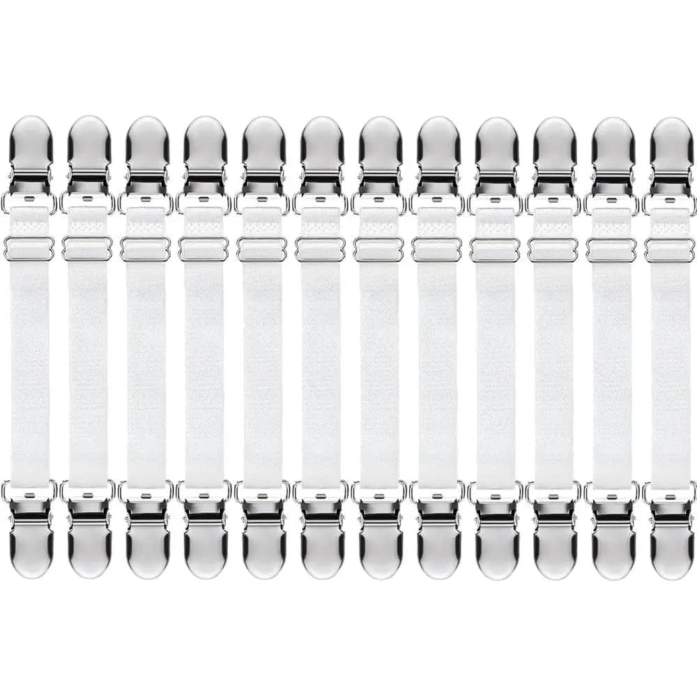 12 Pcs Bed Sheet Clips Straps Adjustable Elastic Bed Grippers Suspender Holder Home (White, 4-8 Inch Length)