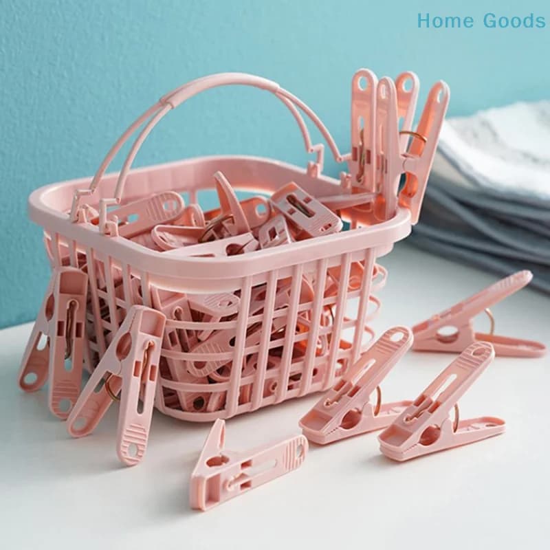 30Pcs Plastic Clothes Pegs Laundry Clothespin Clothes Pins Storage Organizer Quilt Towel Clips Spring With Basket Cabides Hanger