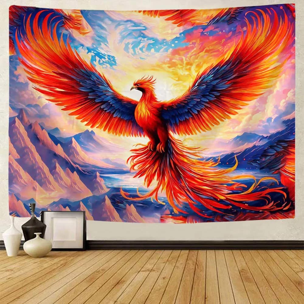 Wall carpet with soul phoenix, hippie mural decoration, sofa cover, yoga mat, home decoration
