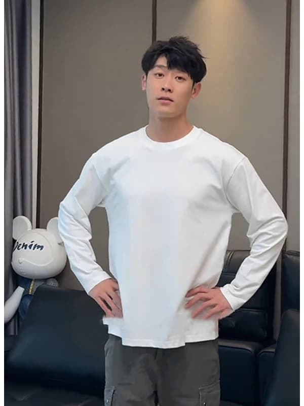 White Long Sleeve Base Shirt Men's T-shirt Autumn Cleanfit American Heavyweight Hatless Sweatshirt Jacket Inner Wear