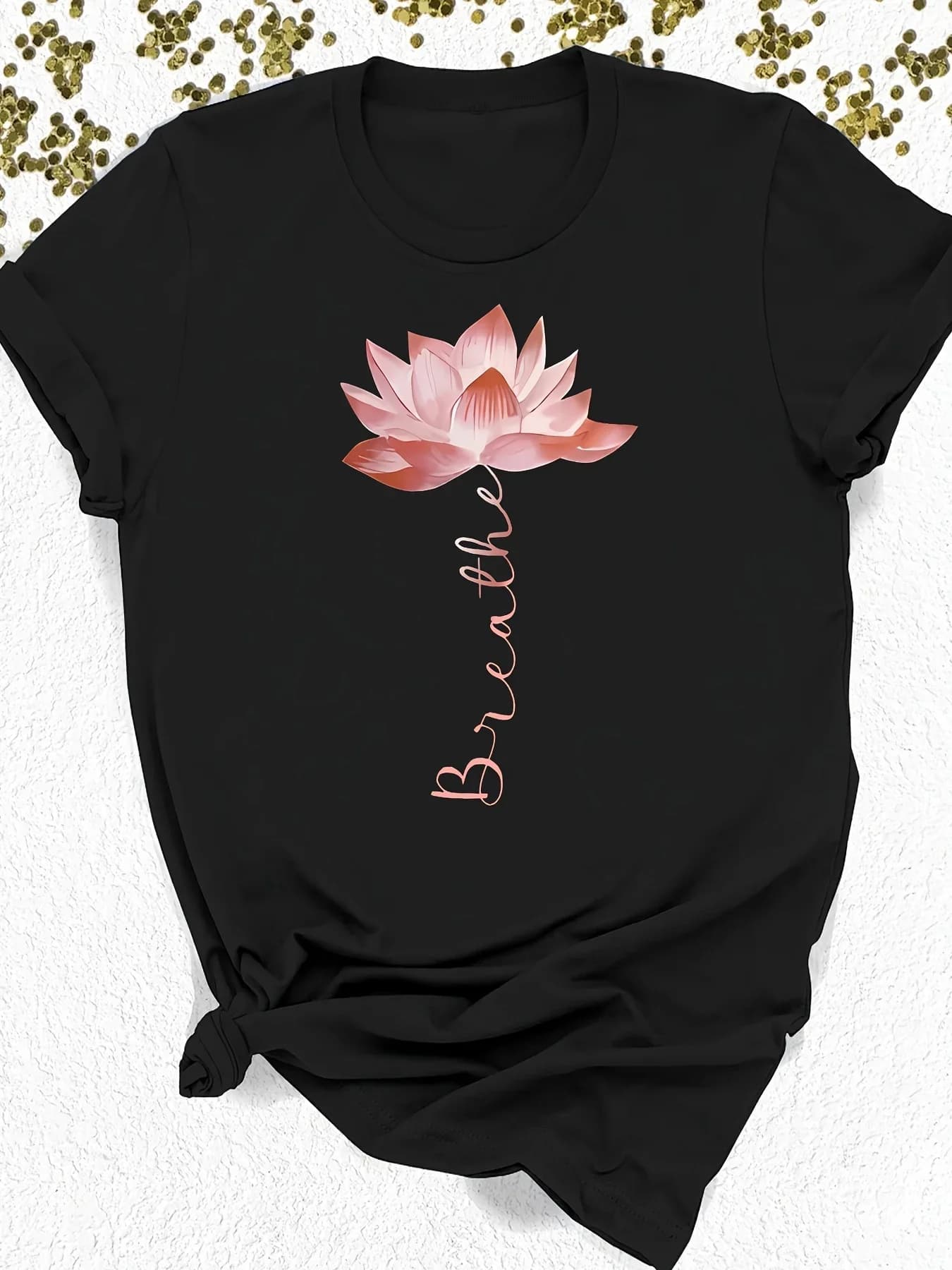 T-shirt con stampa grafica Lotus Manica corta Girocollo Top casual per l'estate e la primavera Abbigliamento donna T-shirt grafiche Harajuku Y2K