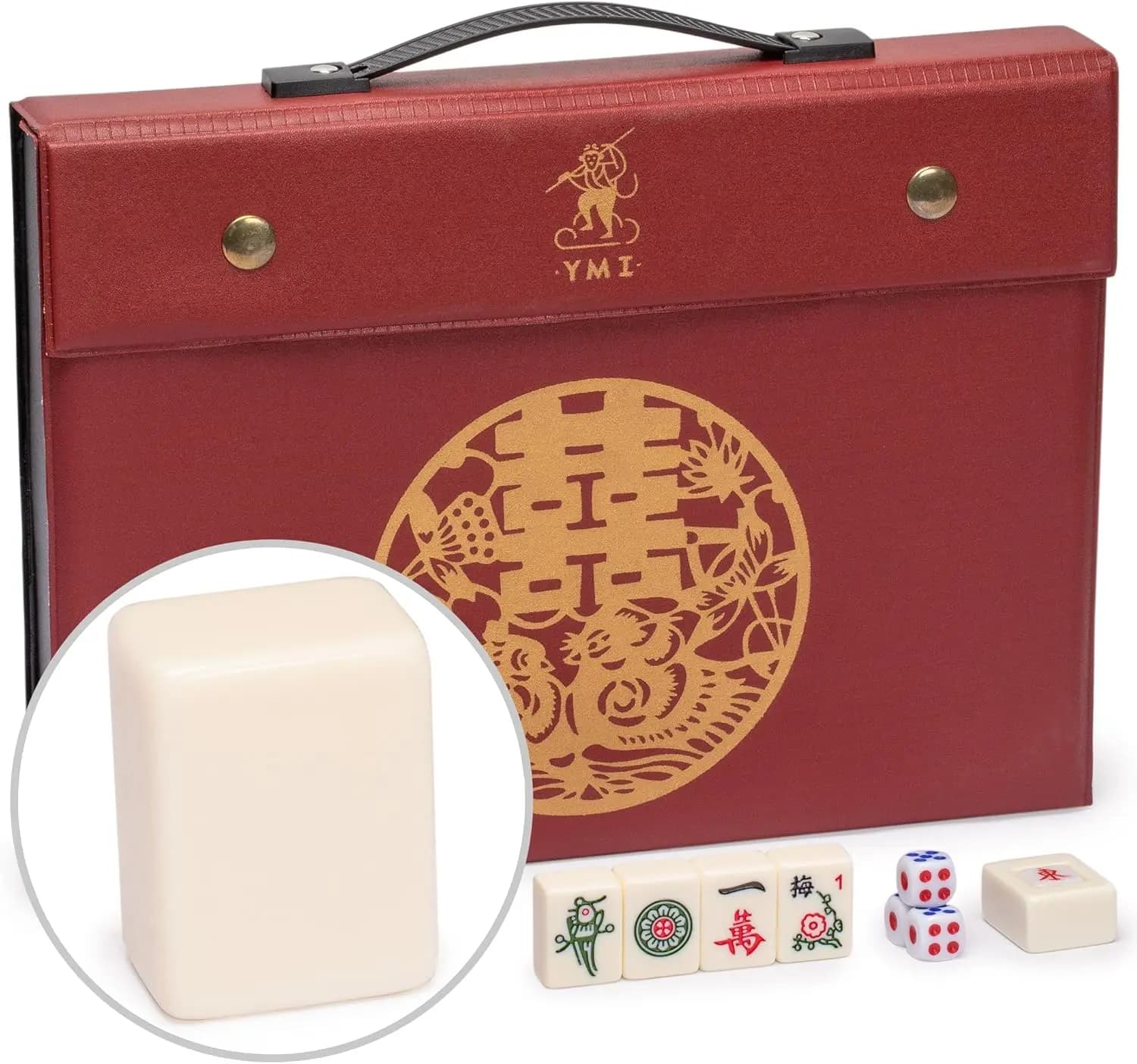 Set Mahjong Cinese Piccolo, 146 Tessere Avorio, Custodia in Vinile, Indicatore Vento e Dadi - Solo Gioco Tradizionale