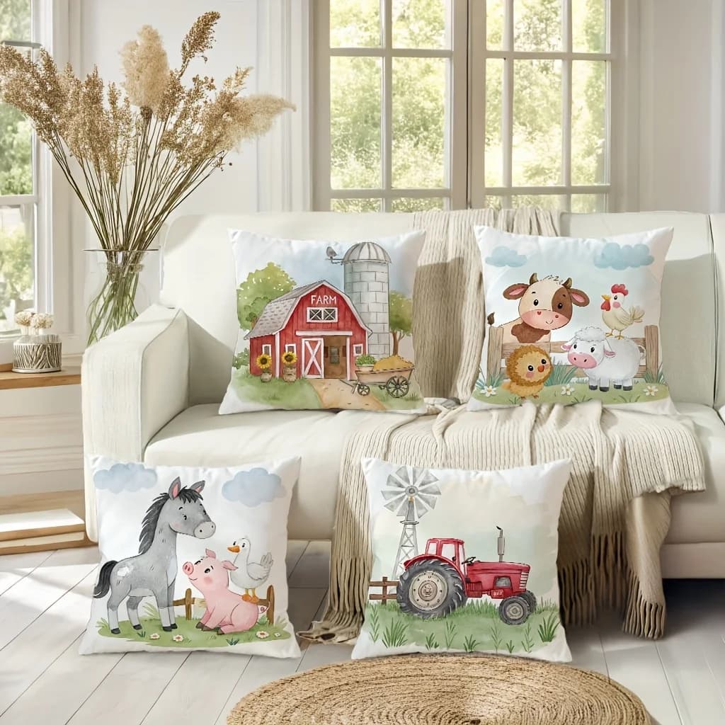 Farm animals barn patterns digital printing pillow cover Short plush Suitable living rooms bedrooms sofas throw cushion cover