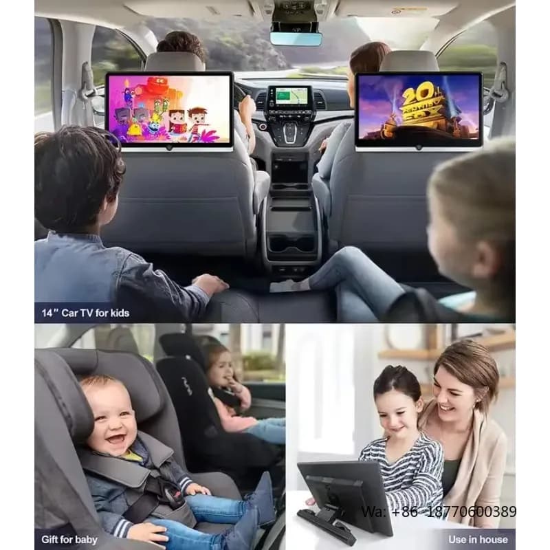 Monitor da 14'' 4K per Poggiatesta con Sistema di Intrattenimento Posteriore Android, 2+32G, 1920*1080P, USB/Wi-Fi/HDMI, Connessione Telefono
