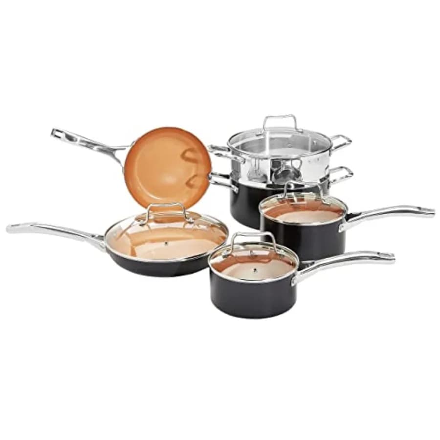 Set di Pentole in Ceramica Antiaderente, Adatto per Induzione, Lavabile in Lavastoviglie e Utilizzabile in Forno, Riscaldamento Uniforme, Set da 10 Pezzi con Padelle e Pentole