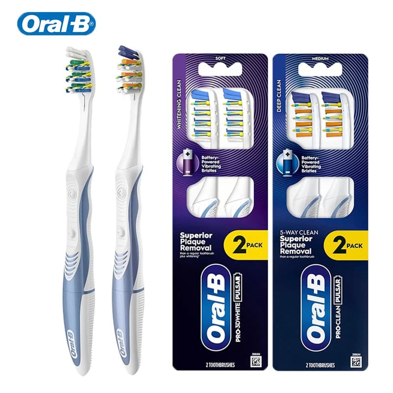 2 Pezzi Spazzolino Elettrico Oral B Pro-3D White Pulsar con Vibrazione Pulsata, Spazzolino Elettrico Portatile per Adulti