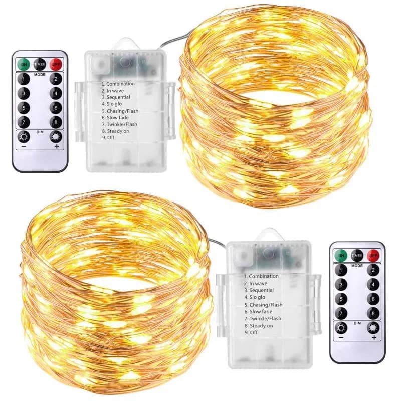 Lucine remote 5/10/20/30M - Luci a stringa LED in filo di rame, alimentate a batteria impermeabili per decorazioni natalizie per feste di matrimonio in camera da letto