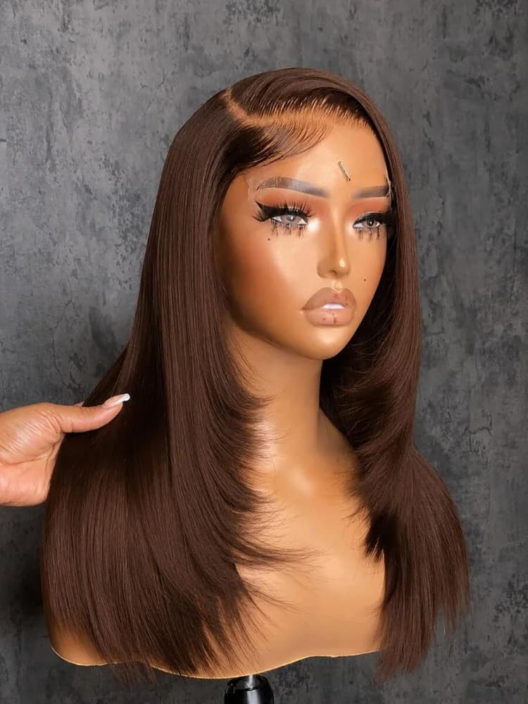 Chocolate Brown 99J Highlight Straight 13x4 HD Transparent Lace Front Remy Brazilian Human Hair Wig Pre Plucked 200 250 Density #4 Colored Straight 13x4 Lace Frontal Wigs for Women Ready to Wear On Clearance Sale Pre Plucked Black Wig Party Work Daily