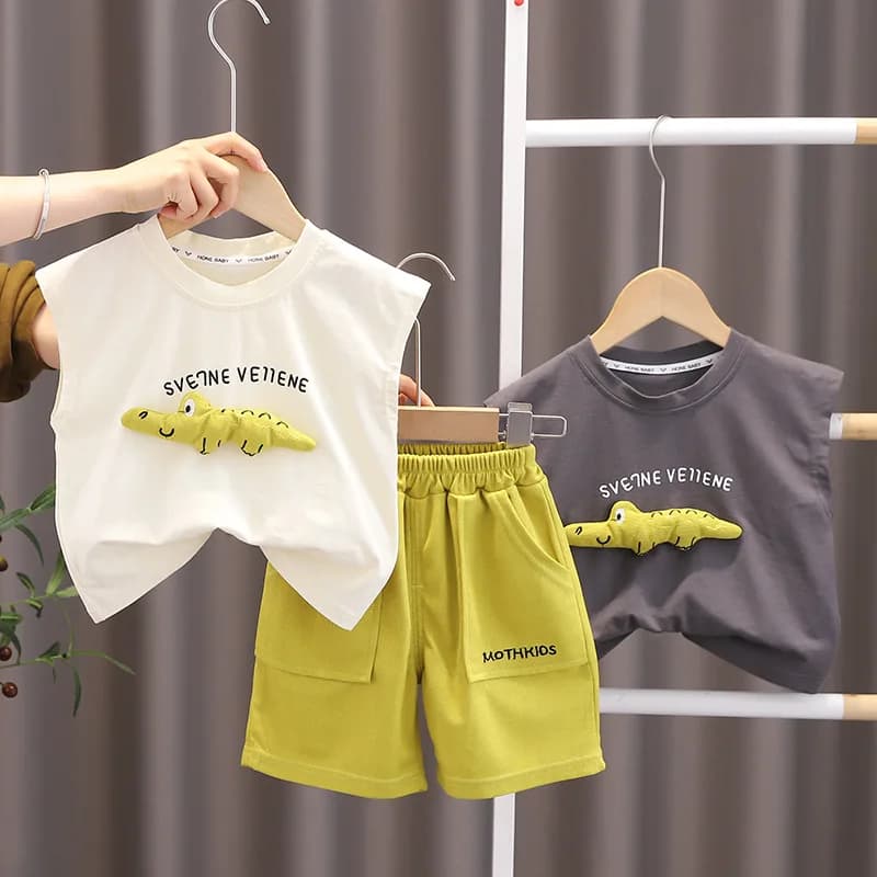 Set di abbigliamento per bambini per ragazzi Lettere estive Gilet senza maniche + pantaloncini Set di abiti da 2 pezzi Abbigliamento per bambini