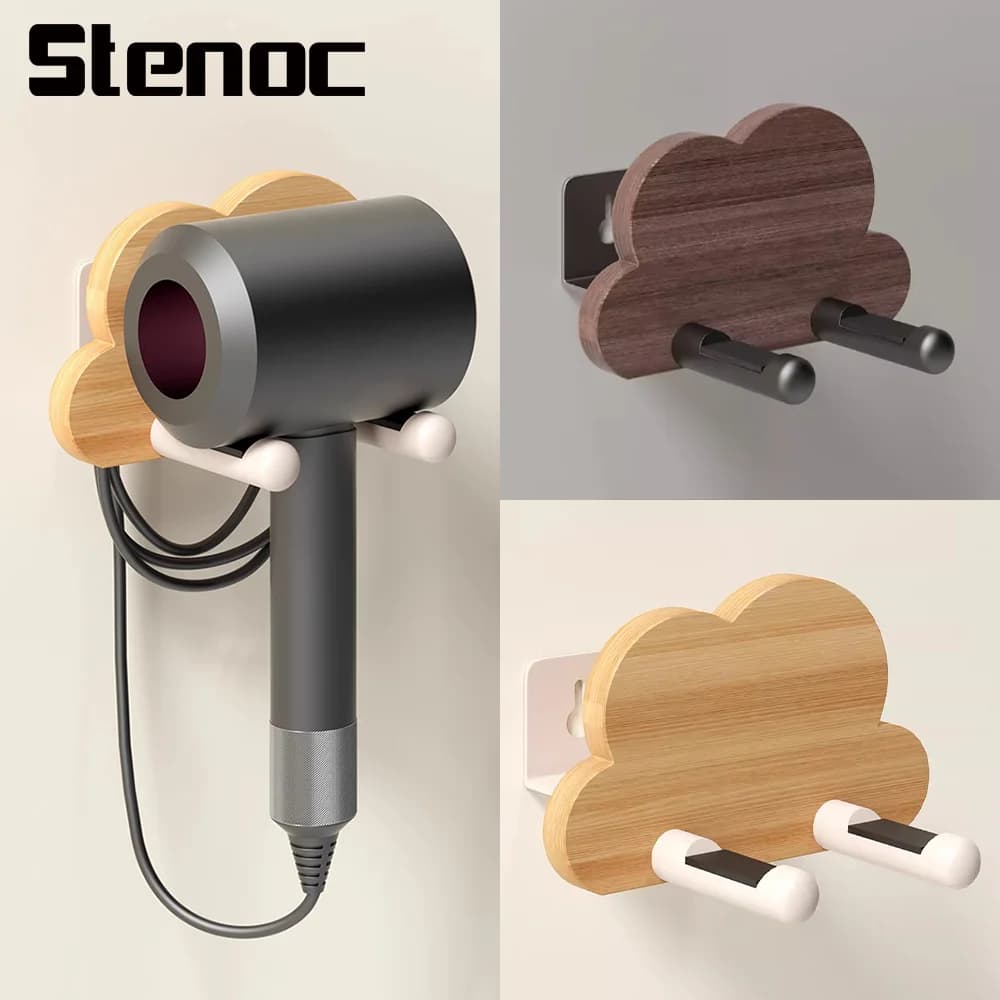 Stenoc White Cloud Hair Dryer Storage Rack Solid Wood Bathroom Hair Dryer Rack Black Bathroom Storage Rack Log Air Aluminum
