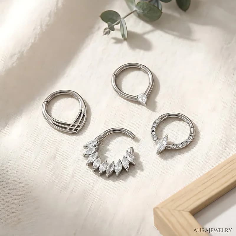 Anello Clicker a Cuore in Acciaio Inossidabile 316L con Zirconi, 16G, per Septum, Naso, Cartilagine, Trago, Helix - Gioielli per Piercing