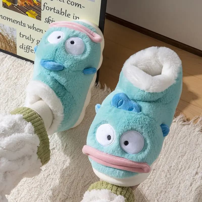Cartoon Hangyodon Slippers Sanrios Anime Women's Cotton Slippers for Home Addens Heat Autumn Winter Shoes Soft Non-slip