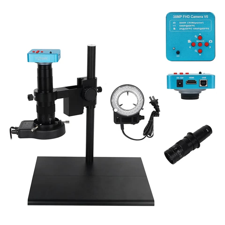 Microscopio stereoscopico industriale USB da 38 MP Fotocamera 180X Saldatura Riparazione Ispezione gioielli Microscopio professionale