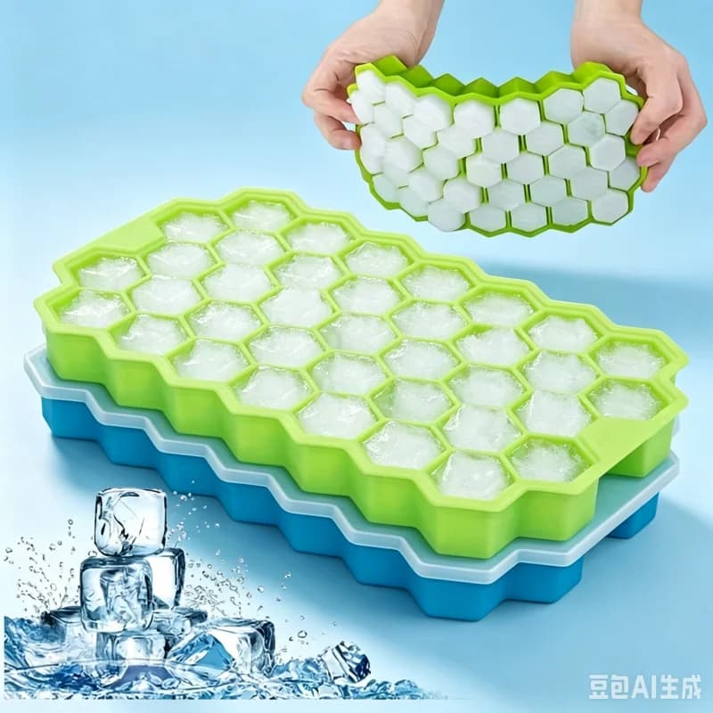1Pcs 37 Grid Honeycomb Silicone Ice Cube Tray, No Lid Reusable DIY Ice Making Mold