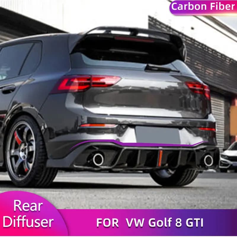 Labbro diffusore paraurti posteriore in fibra di carbonio per Volkswagen VW Golf 8 GTI 2021 2022 auto da corsa diffusore posteriore accessori per labbra protezione