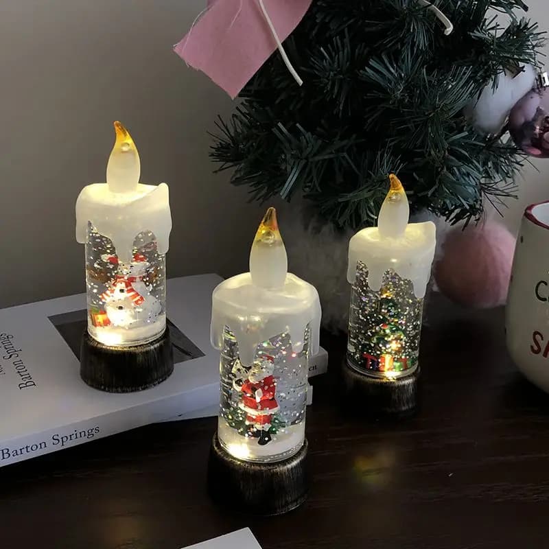 Decorazioni natalizie Luci di candela Portacandele natalizi Luci antivento Luci notturne da tavolo Ornamenti Palline di cristallo Babbo Natale