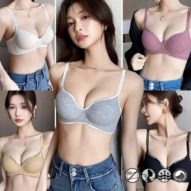 New Women Seamless Solid Push Up Bras Wireless Deep V Neck Sexy Letter Straps Bralette 2Pcs Comfy Daily Underwire Free Lingerie