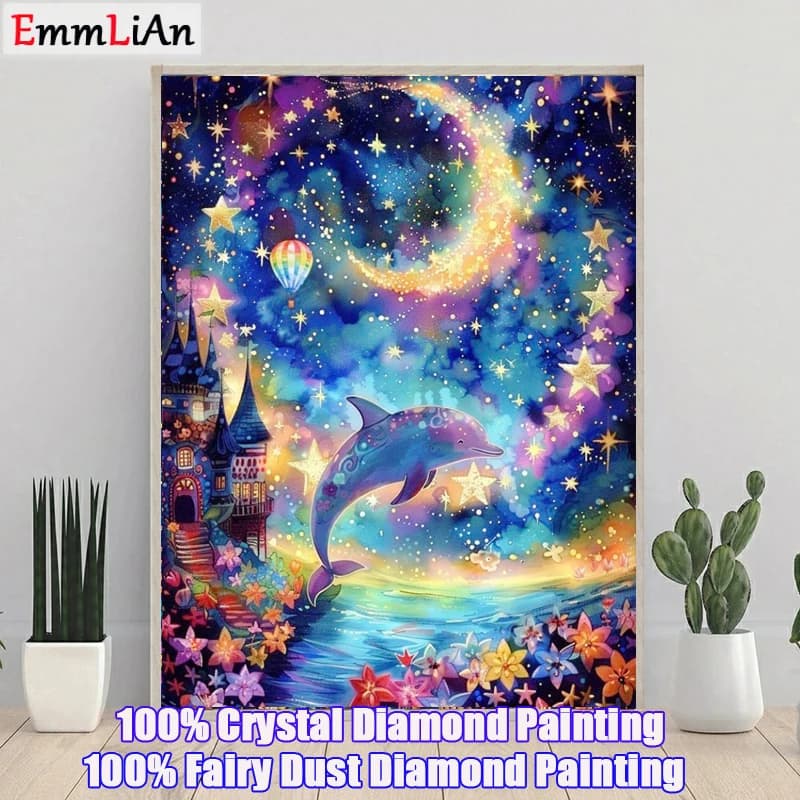Moon 100% Fairy Dust Drill Diamond Painting Dolphin Full Crystal Diamond Mosaic ricamo Animal Cross Stitch Kit Home Decor