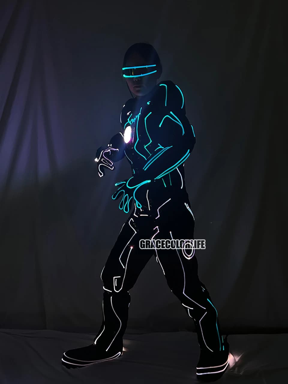Costume da ballo da uomo con strisce LED in fibra ottica, abbigliamento elettronico luminoso per palcoscenico, fluorescente per discoteca, bar, feste, vestiti LED