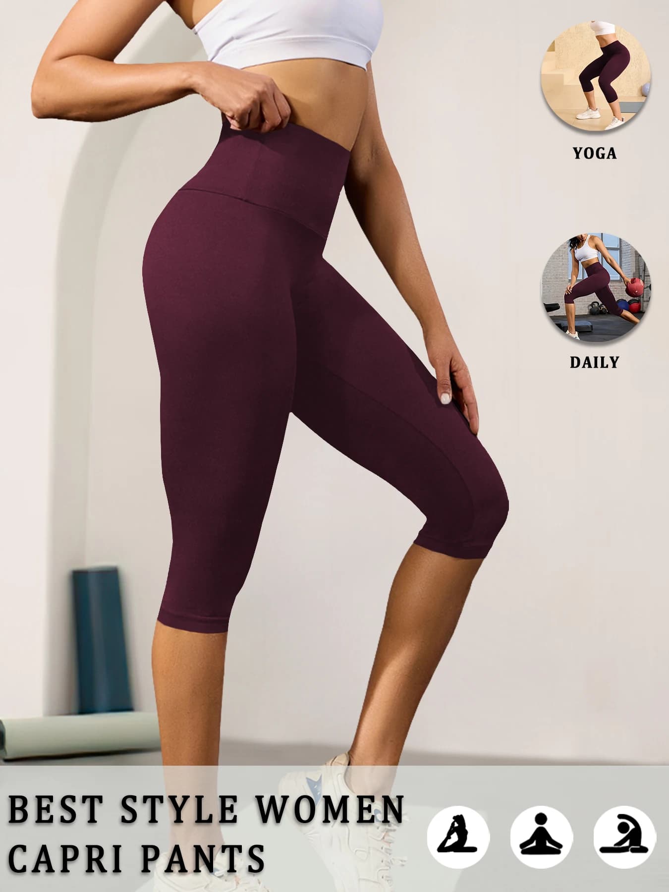 Pantaloni capri a vita alta da donna, super morbidi, non trasparenti, contenitivi, per yoga, corsa, allenamento, casa, leggings casual.