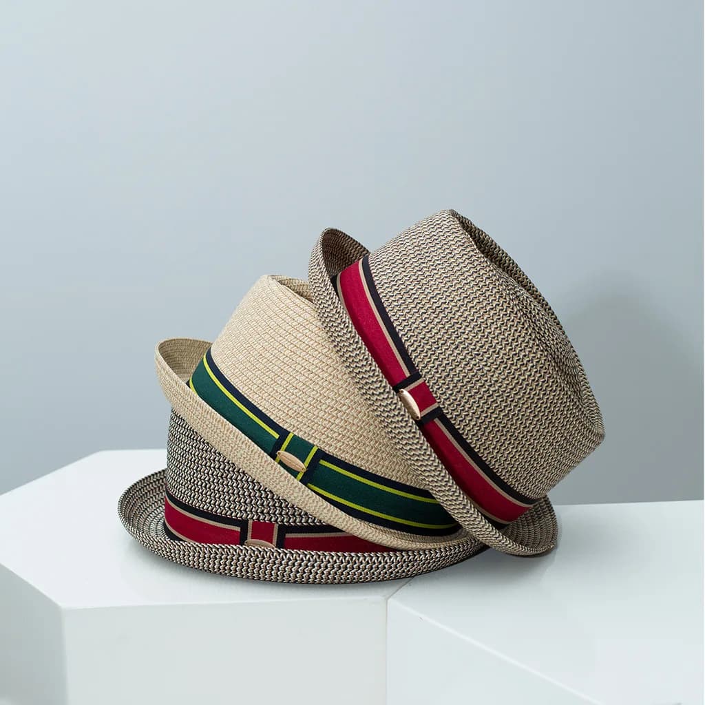 Straw Breathable Hollow Dome Curled Brim Hat, Summer Jazz Cap for Men Women Unisex Short Brim Sun Protection