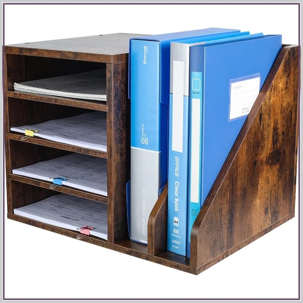 Organizzatore da Scrivania in Legno PAG per Documenti, Posta, Buste, Riviste, Marrone