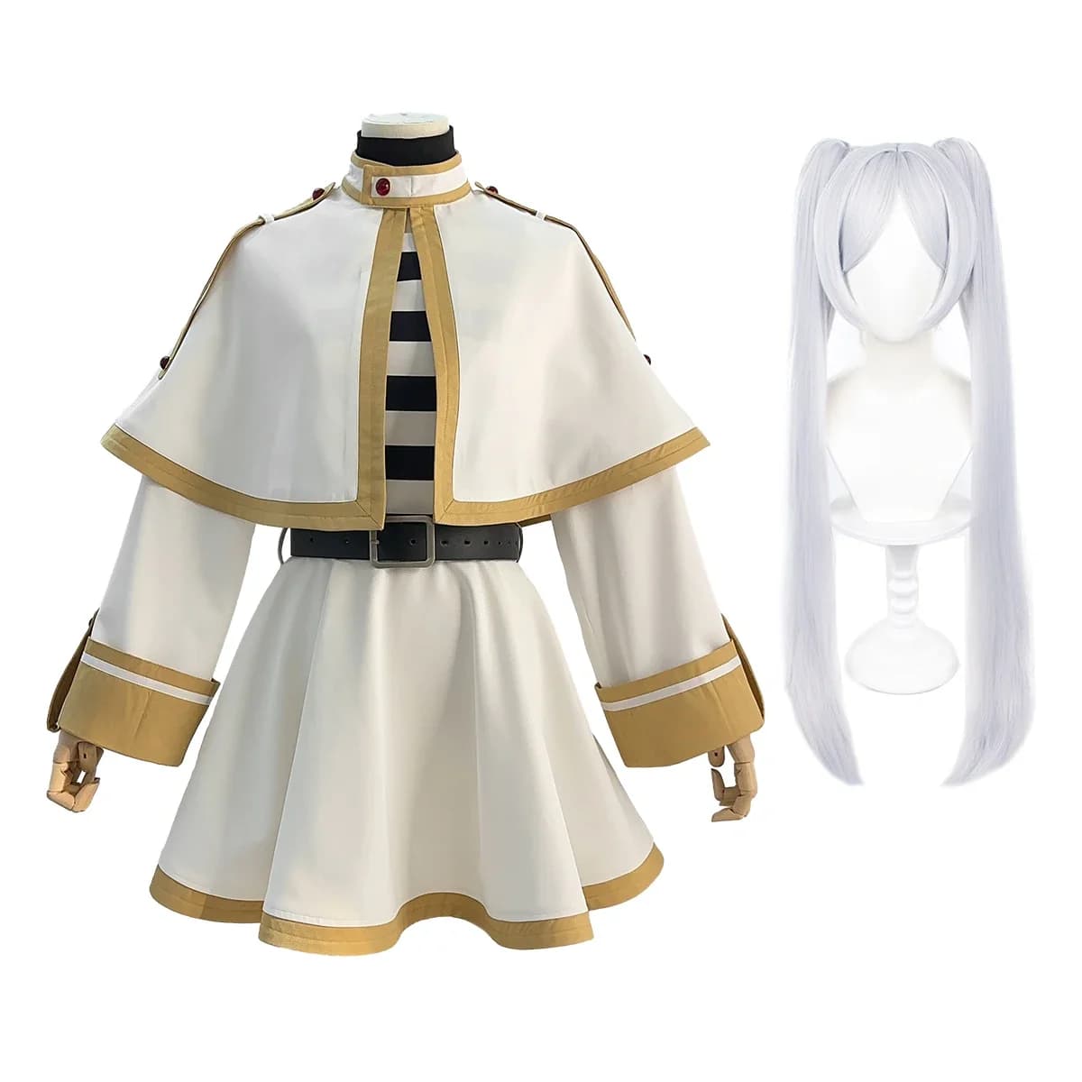 Frieren Beyond Journey's End Anime Frieren Costume Cosplay Scialle Mantello Abito Parrucca Coda di cavallo grigia Rosa Net Natale