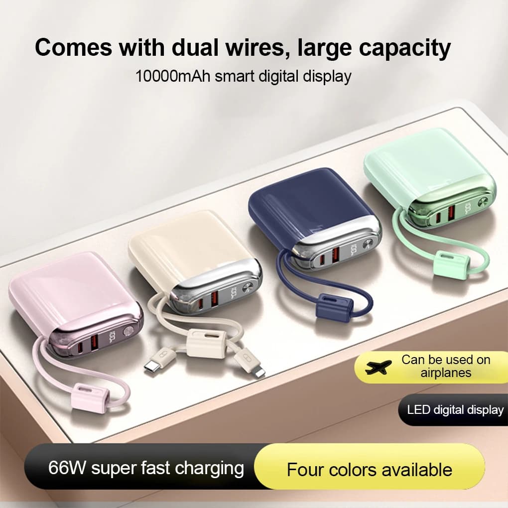 Mini Power Bank portatile da 10000 mAh, regalo, Power Bank di ricarica super veloce da 66 W con cavo integrato, mobile portatile