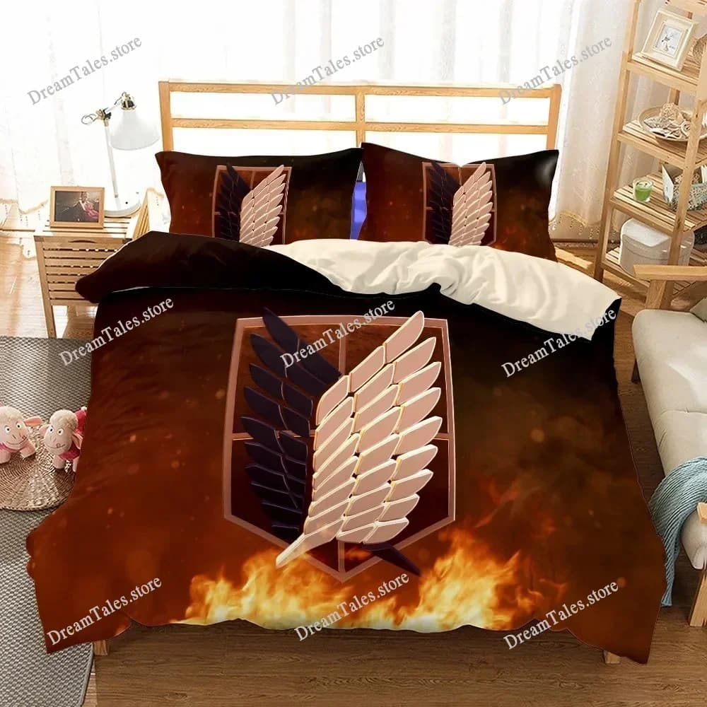 Copripiumino Attack On Titan 3D, Set di Biancheria da Letto con Stampa Digitale Anime Cartoon, Decorazione per Casa e Camera da Letto, Regalo per Ragazzi 029963