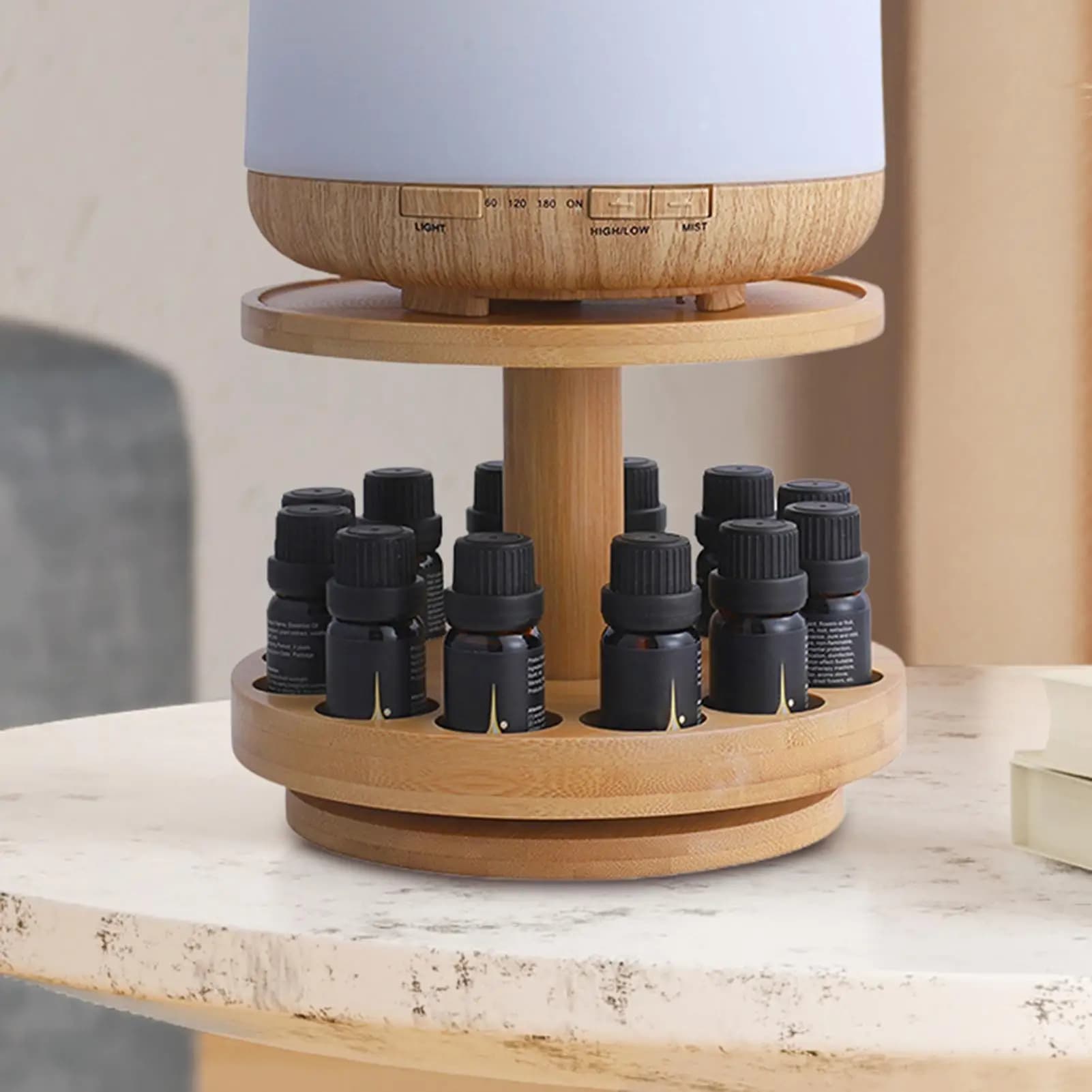 Oil Display Stand Wooden Fragrance Oil Rack Cosmetic Perfume Rack 2 Tier Fragrance Oil Shelf Diffuser Display for Bedrooms