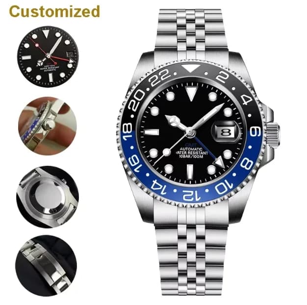 New 40MM GMT Watch for Men 3285 Movement Luxury Sapphire Glass Mechanical Watch 904L Stainless Steel Case Strap Customized