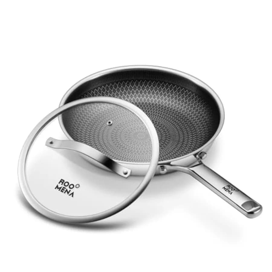 Padelle Antiaderenti in Ceramica con Coperchio 12 Pollici Tri-Ply Acciaio Inox Padella Non Tossica Senza PFAS/PFOA/PTFE Compatibile con Utensili in Metallo