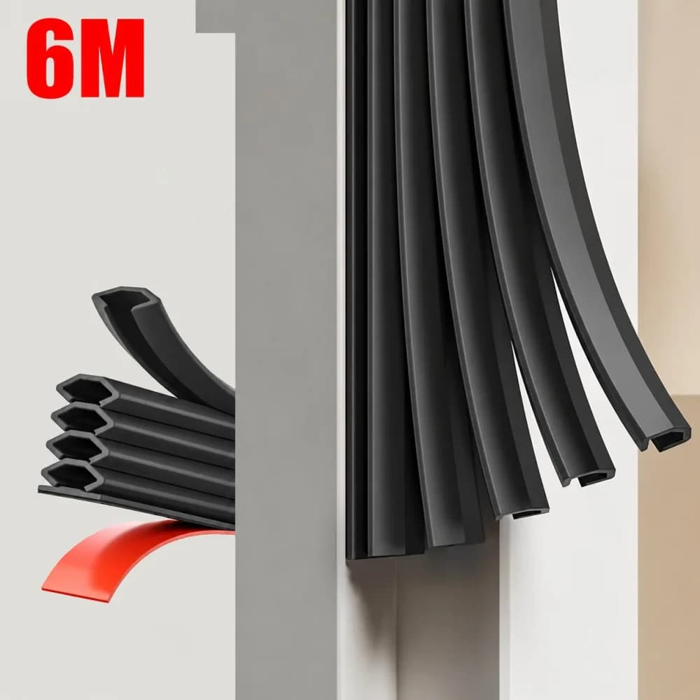 1Pc Adjustable Size Door Sealing Strip 6M TPE Self-adhesive Window Gap Weather Stripping Multi-layer Seal Soundproof Strip