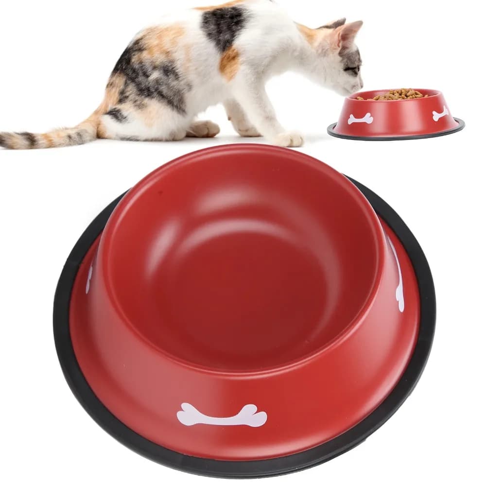 Paint Coated Pet Bowl Bone Print Anti Slip Dog Food Bowl Drop Tough Smooth Polished Metal Pet Dish Pet Water Drinking