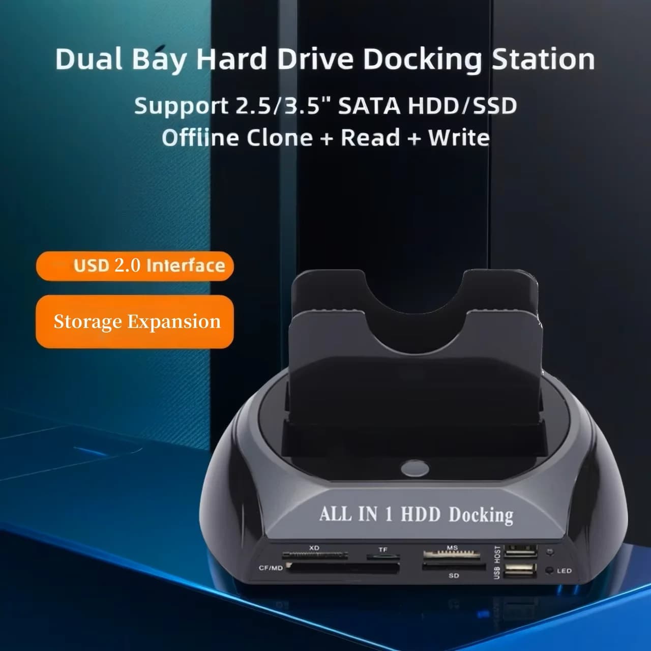 Nuova Docking Station USB 2.0 per Dischi Rigidi IDE SATA, Stazione All-in-One con Doppio Supporto per Dischi da 2,5 e 3,5 Pollici, ESATA con Lettore di Schede